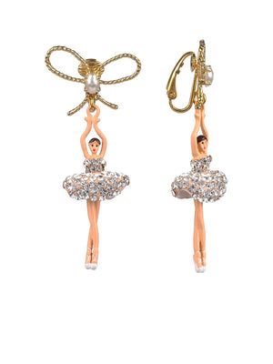 LUXURY PAS DE DEUX CRYSTAL RHINESTONE BALLERINA AND PEARL CLIP-ON EARRINGS