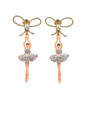 LUXURY PAS DE DEUX CRYSTAL RHINESTONE BALLERINA AND PEARL CLIP-ON EARRINGS