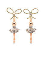 LUXURY PAS DE DEUX CRYSTAL RHINESTONE BALLERINA AND PEARL STUD EARRINGS
