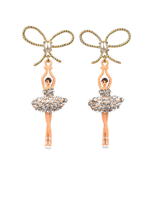 LUXURY PAS DE DEUX CRYSTAL RHINESTONE BALLERINA AND PEARL STUD EARRINGS