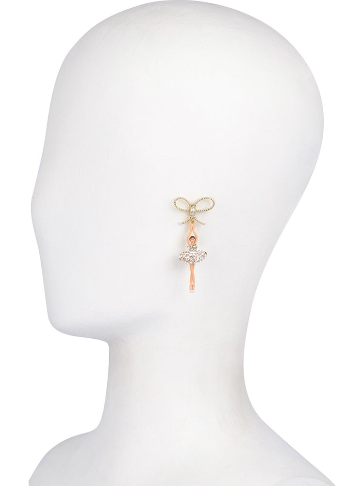 LUXURY PAS DE DEUX CRYSTAL RHINESTONE BALLERINA AND PEARL STUD EARRINGS