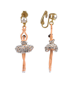 LUXURY PAS DE DEUX CRYSTAL RHINESTONE BALLERINA CLIP-ON EARRINGS