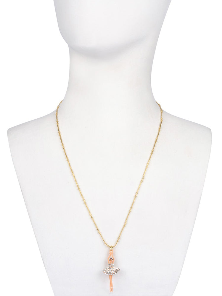 LUXURY PAS DE DEUX CRYSTAL RHINESTONE BALLERINA PENDANT NECKLACE