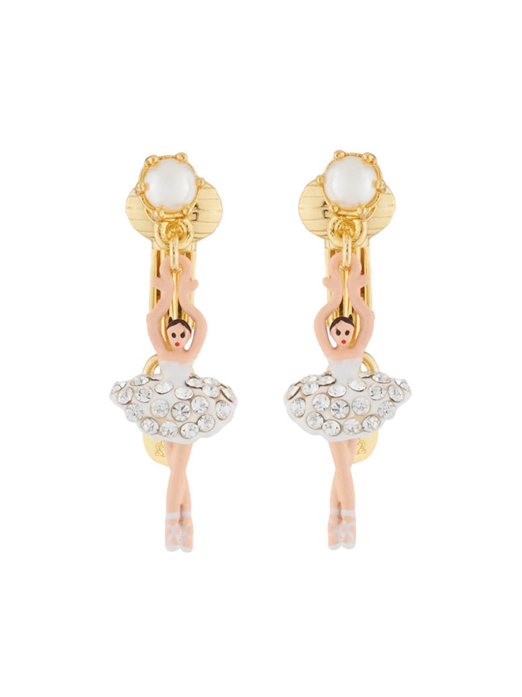 MINI LUXURY PAS DE DEUX MINI BALLERINA WITH SILVER CRYSTALS CLIP-ON EARRINGS