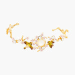 Japanese Zosterops Cherry Blossom and Branches Bangle Bracelet - White