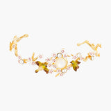 Japanese Zosterops Cherry Blossom and Branches Bangle Bracelet - White