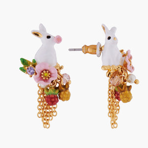 ENCHANTED ENCOUNTER Rabbit and Chain Asymmetrical Post Earrings