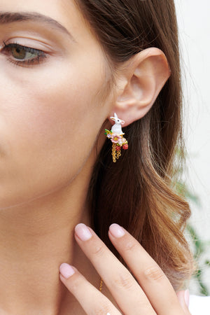 ENCHANTED ENCOUNTER Rabbit and Chain Asymmetrical Post Earrings