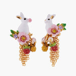 ENCHANTED ENCOUNTER Rabbit and Chain Asymmetrical Post Earrings