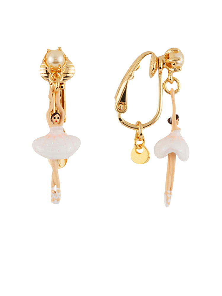 MINI PAS DE DEUX WITH MINI BALLERINA AND PEARL CLIP-ON EARRINGS