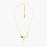 Cherry Blossom, Japanese Zosterops, Mother-of-Pearl Cabochon and golden branch Pendant Necklace