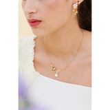 Cherry Blossom, Japanese Zosterops, Mother-of-Pearl Cabochon and golden branch Pendant Necklace