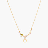 Cherry Blossom, Japanese Zosterops, Mother-of-Pearl Cabochon and golden branch Pendant Necklace
