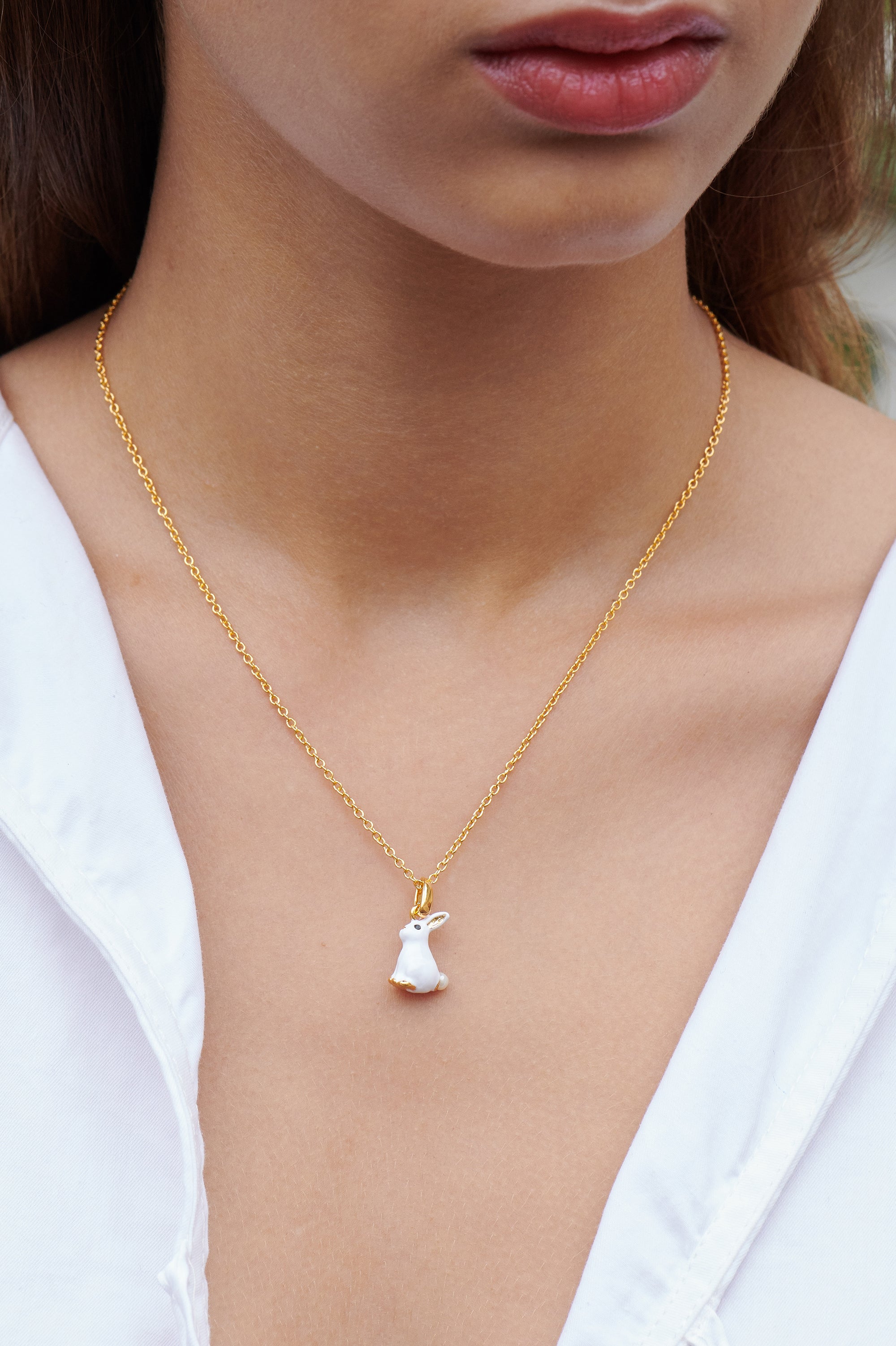 Enchanted Encounter Bunny and Mother-of-Pearl Pendant Necklace