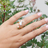 Enchanted Encounter Bunny and White Flower Adjustable Ring