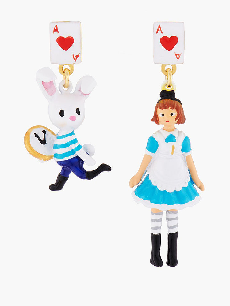 Alice's Dream Alice and the White Rabbit Asymmetrical Stud Earrings