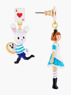 
            
                Load image into Gallery viewer, Alice&amp;#39;s Dream Alice and the White Rabbit Asymmetrical Stud Earrings
            
        