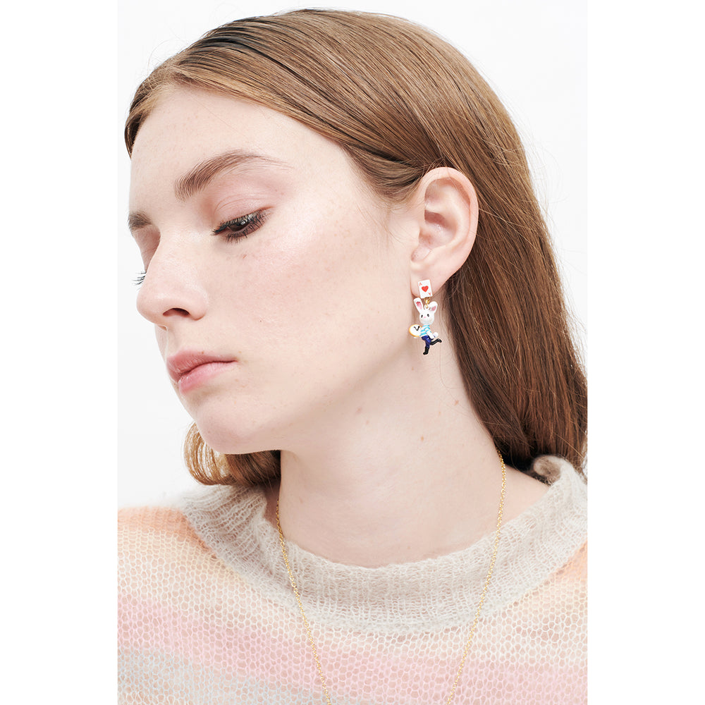Alice's Dream Alice and the White Rabbit Asymmetrical Stud Earrings