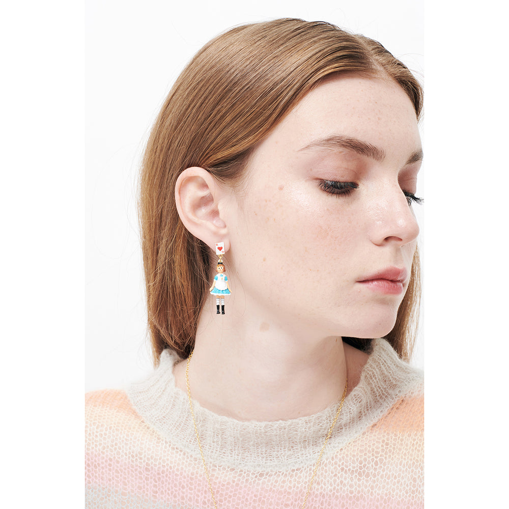 
            
                Load image into Gallery viewer, Alice&amp;#39;s Dream Alice and the White Rabbit Asymmetrical Stud Earrings
            
        