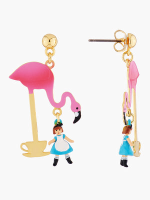 
            
                Load image into Gallery viewer, Alice&amp;#39;s Dream Alice and Pink Flamingo Tea Time Stud Earrings
            
        