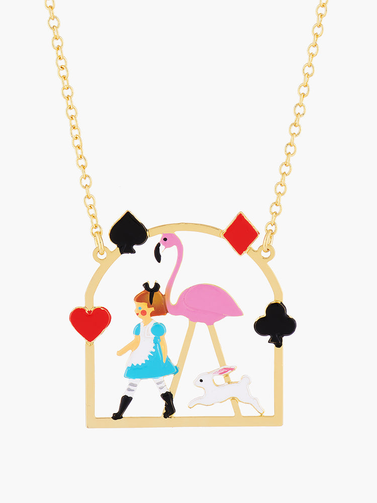 Alice's Dream Alice and Pink Flamingo Pendant Necklace