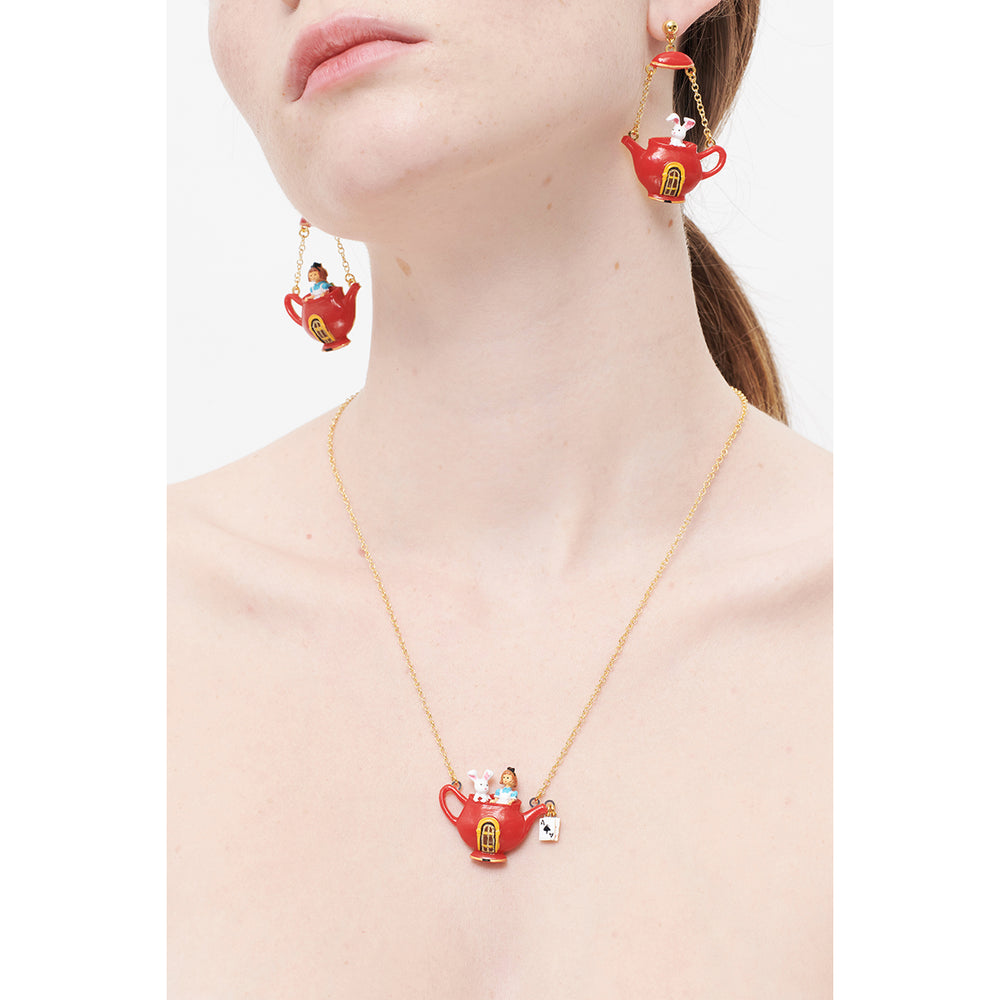 Alice's Dream Alice and White Rabbit in a Teapot Pendant Necklace