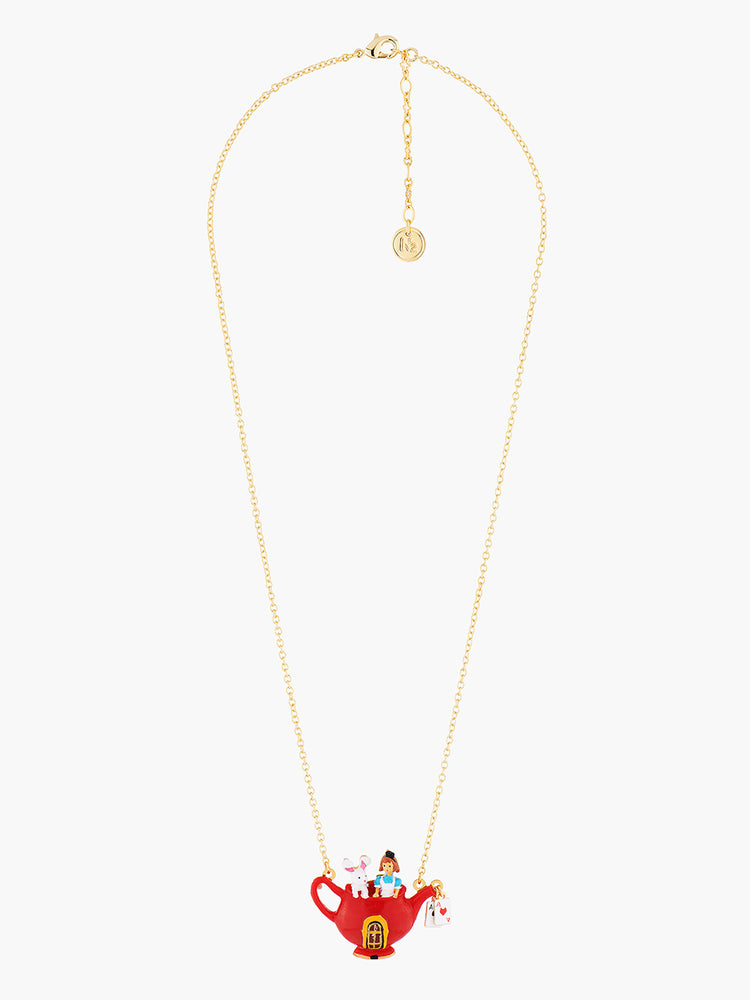 Alice's Dream Alice and White Rabbit in a Teapot Pendant Necklace
