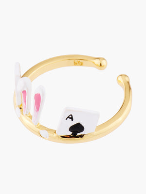 Alice's Dream White Rabit and Aces of Spades and Hearts Adjustable Ring