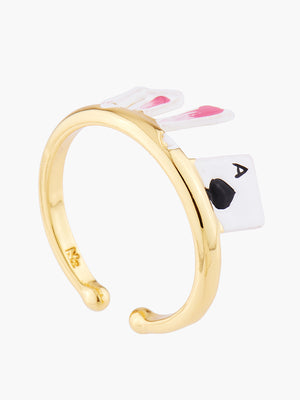 Alice's Dream White Rabit and Aces of Spades and Hearts Adjustable Ring