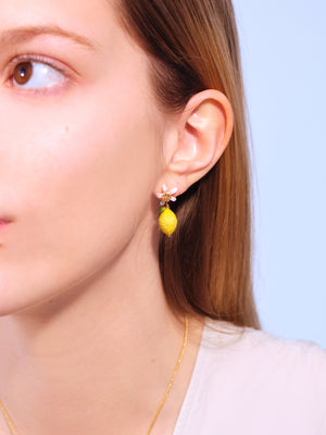 
            
                Load image into Gallery viewer, ✨USA EXCLUSIVE✨ Big Lemon and Lemon Blossom Dangling Post Earrings
            
        